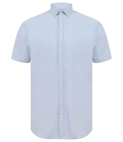 Henbury Modern Short Sleeve Slim Fit Oxford Shirt - BLU - XL